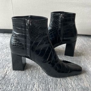Zara Black Croc Heeled Boot Size 38